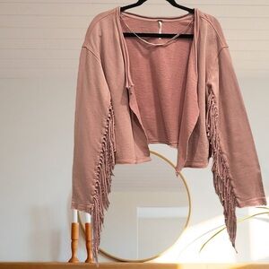 Free People jacket Coastal Cowgirl Boho Pink Fringe Top Size XS